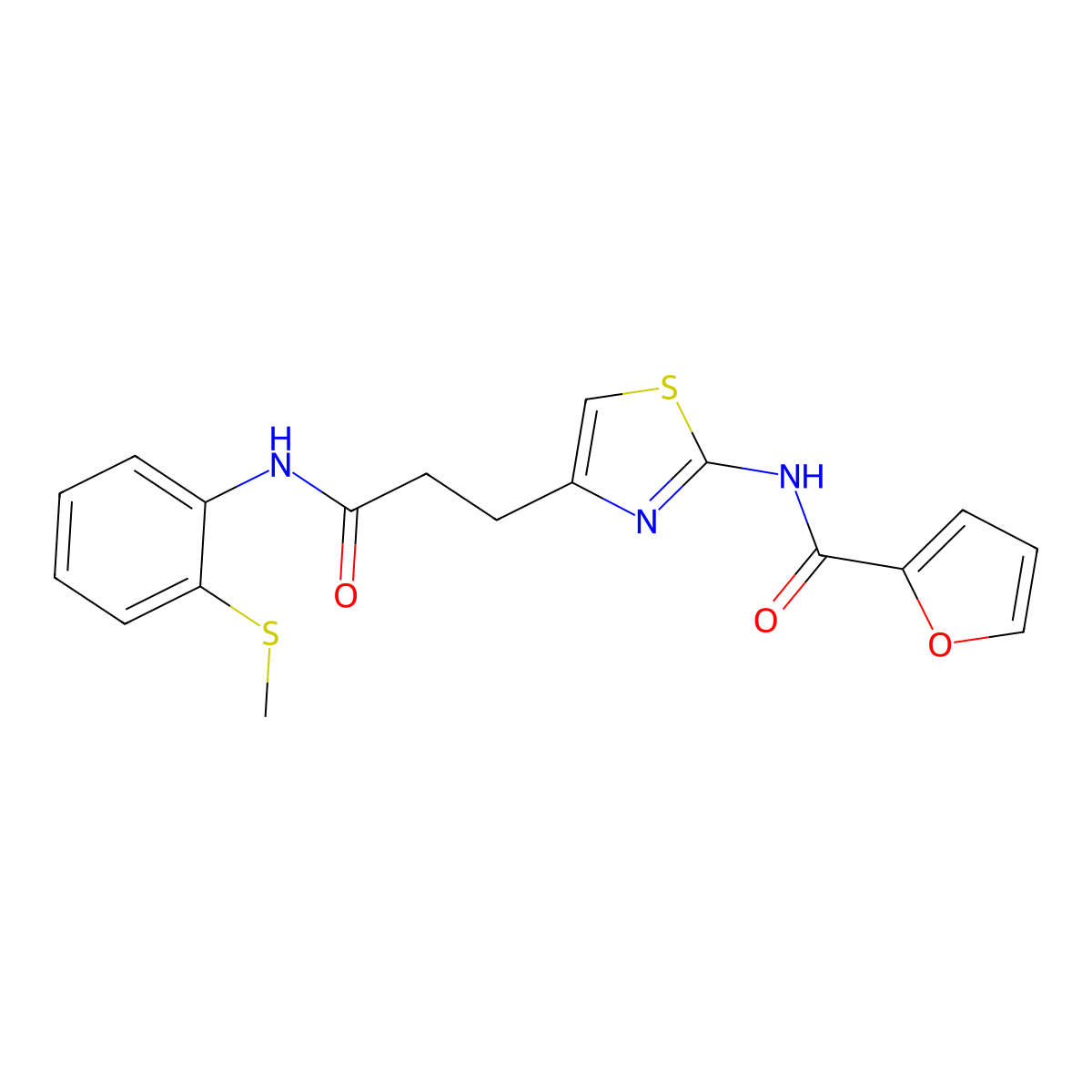 N-(4-(3-((2-(methylthio)phenyl)amino)-3-oxopropyl)thiazol-2-yl)furan-2-carboxamide molecular structure, CAS 1021229-15-1