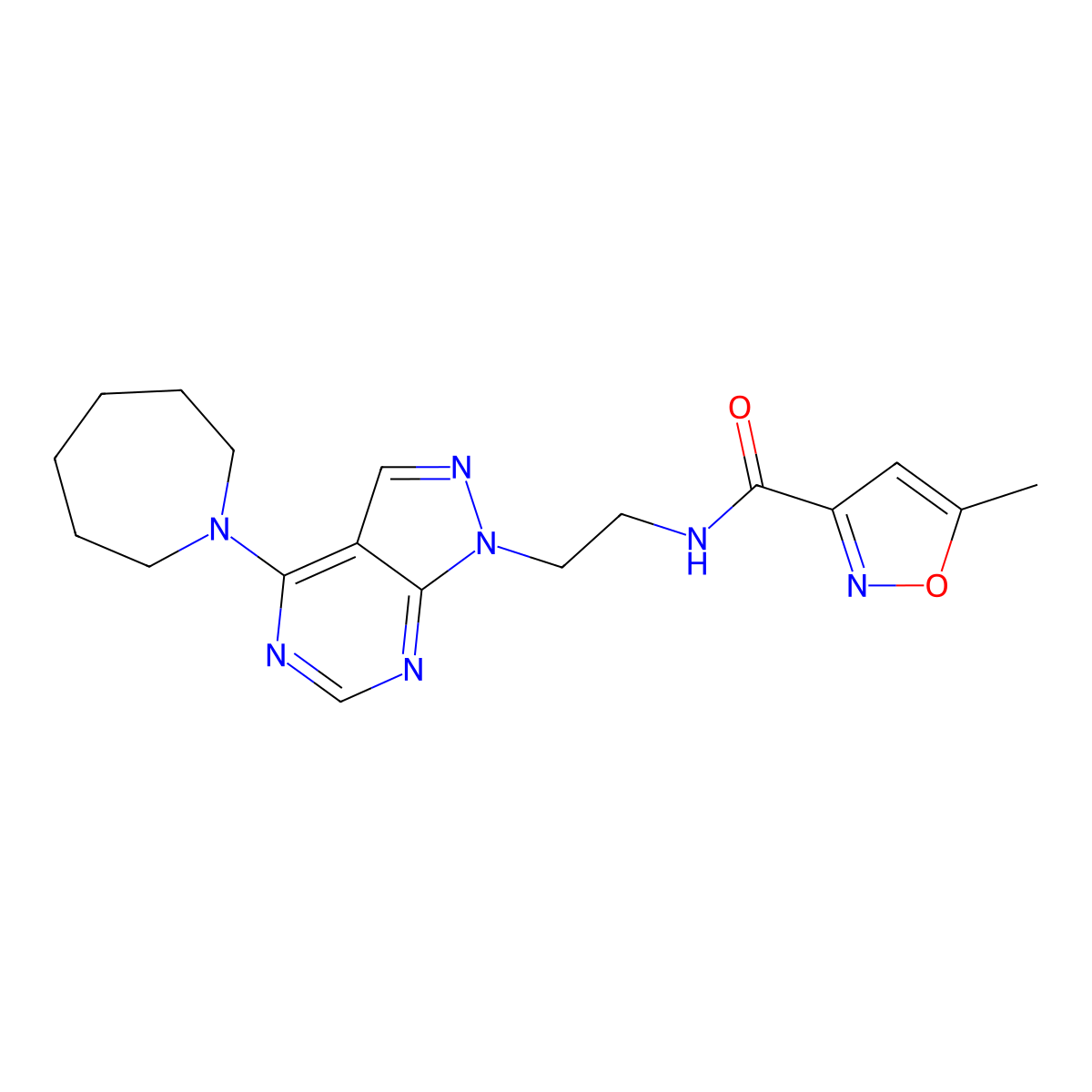 N-{2-[4-(azepan-1-yl)-1H-pyrazolo[3,4-d]pyrimidin-1-yl]ethyl}-5-methyl-1,2-oxazole-3-carboxamide molecular structure, CAS 1021229-22-0