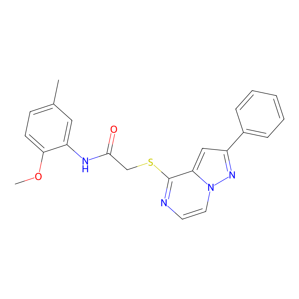 N-(2-Methoxy-5-methylphenyl)-2-({2-phenylpyrazolo[1,5-A]pyrazin-4-YL}sulfanyl)acetamide molecular structure, CAS 1021229-23-1