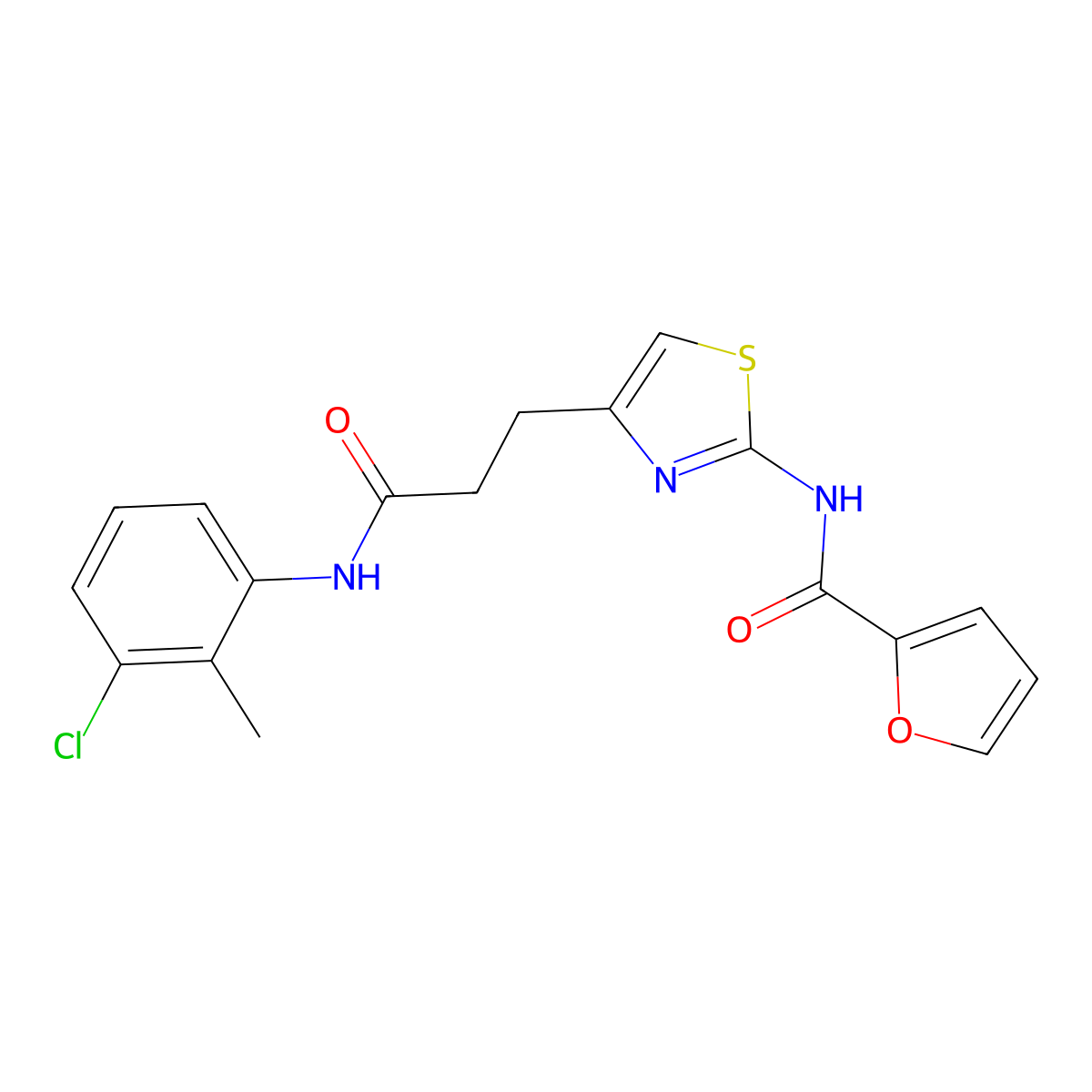 N-(4-(3-((3-chloro-2-methylphenyl)amino)-3-oxopropyl)thiazol-2-yl)furan-2-carboxamide molecular structure, CAS 1021229-25-3