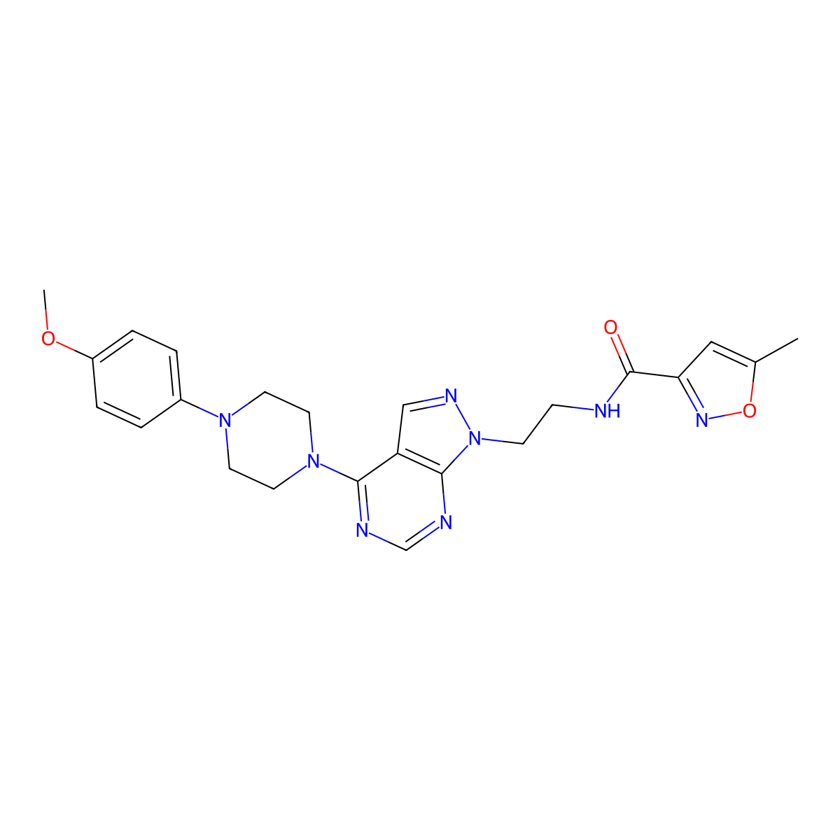 N-(2-{4-[4-(4-methoxyphenyl)piperazin-1-yl]-1H-pyrazolo[3,4-d]pyrimidin-1-yl}ethyl)-5-methyl-1,2-oxazole-3-carboxamide molecular structure, CAS 1021229-27-5