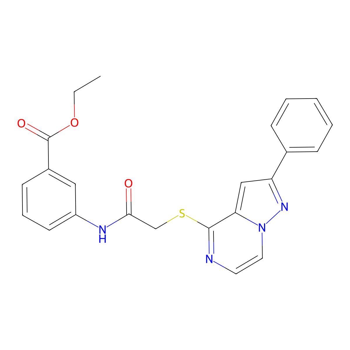 Ethyl 3-[2-({2-phenylpyrazolo[1,5-A]pyrazin-4-YL}sulfanyl)acetamido]benzoate molecular structure, CAS 1021229-28-6