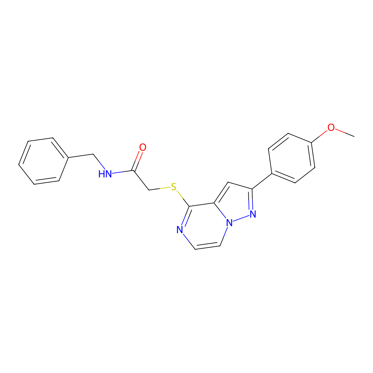 N-benzyl-2-{[2-(4-methoxyphenyl)pyrazolo[1,5-a]pyrazin-4-yl]sulfanyl}acetamide molecular structure, CAS 1021229-29-7