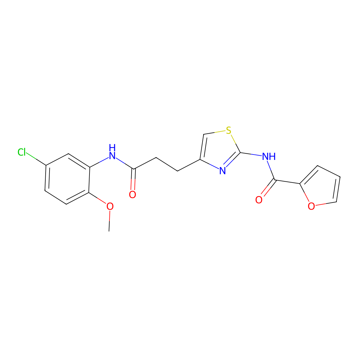 N-(4-(3-((5-chloro-2-methoxyphenyl)amino)-3-oxopropyl)thiazol-2-yl)furan-2-carboxamide molecular structure, CAS 1021229-30-0