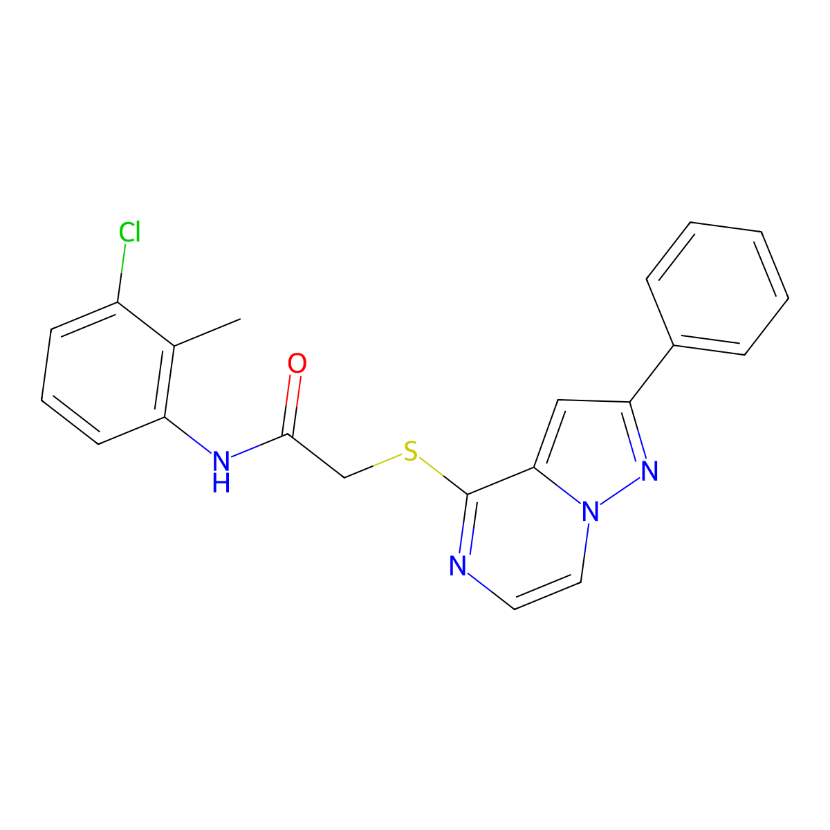 N-(3-chloro-2-methylphenyl)-2-[(2-phenylpyrazolo[1,5-a]pyrazin-4-yl)thio]acetamide molecular structure, CAS 1021229-33-3