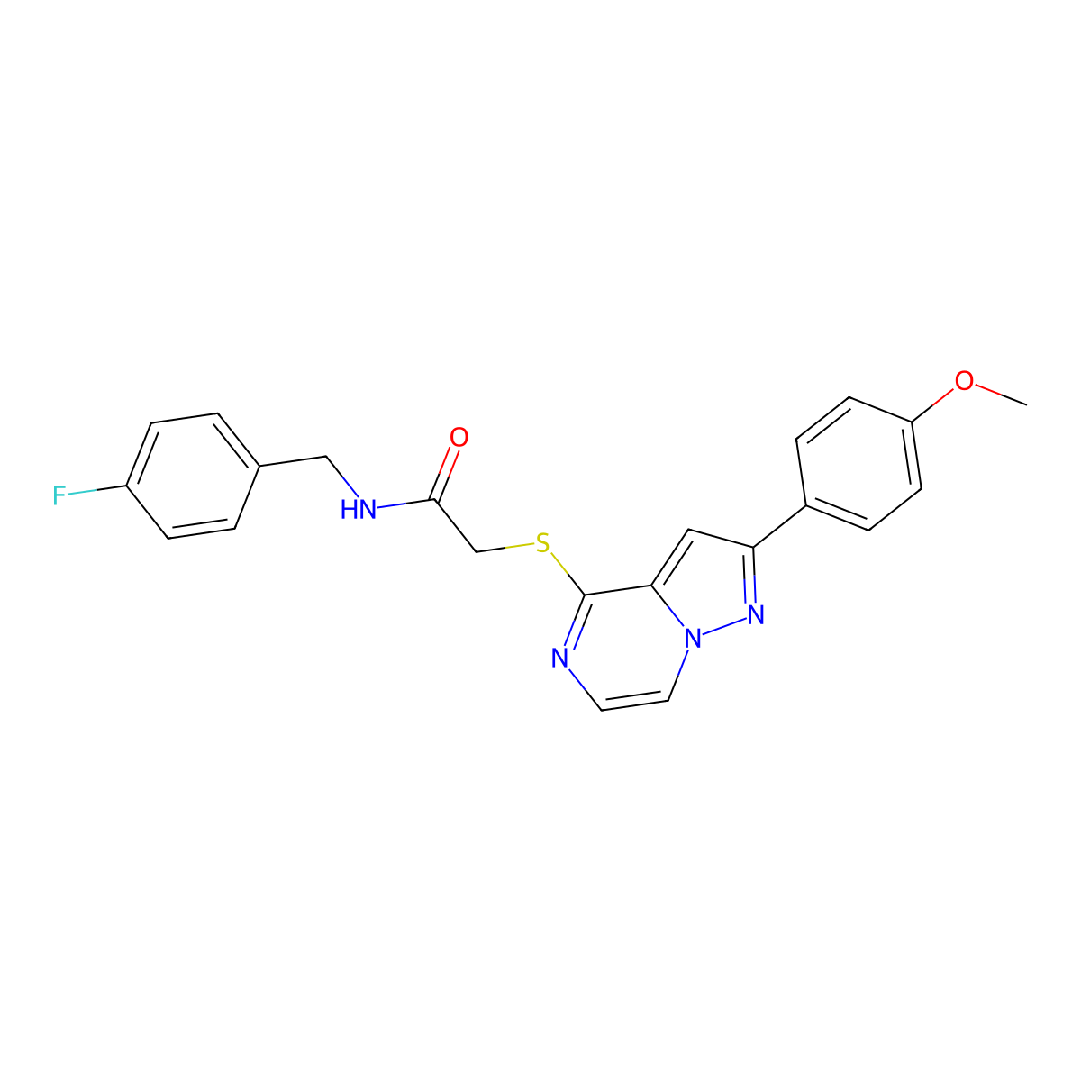 N-(4-fluorobenzyl)-2-{[2-(4-methoxyphenyl)pyrazolo[1,5-a]pyrazin-4-yl]sulfanyl}acetamide molecular structure, CAS 1021229-34-4