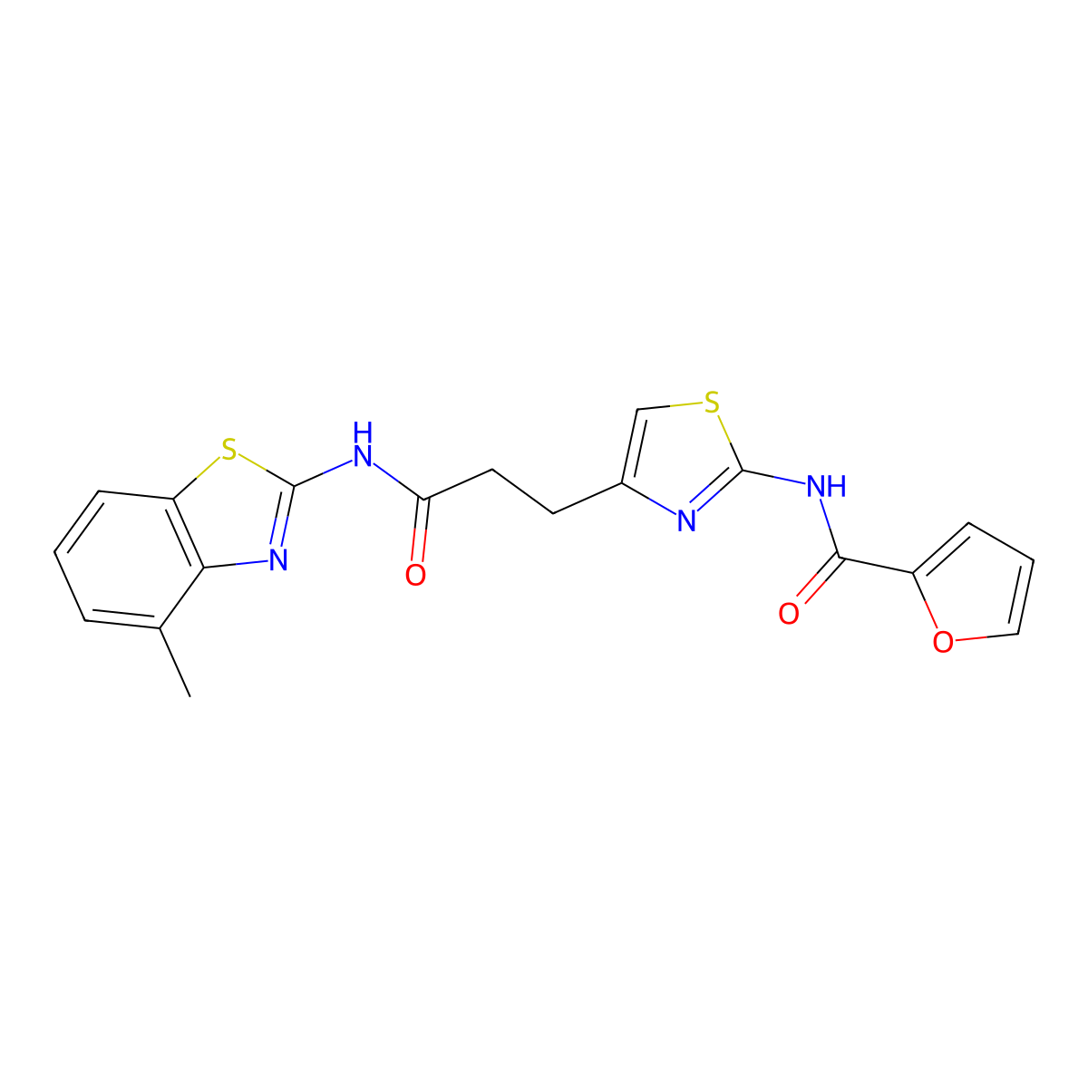 N-(4-(3-((4-methylbenzo[d]thiazol-2-yl)amino)-3-oxopropyl)thiazol-2-yl)furan-2-carboxamide molecular structure, CAS 1021229-35-5