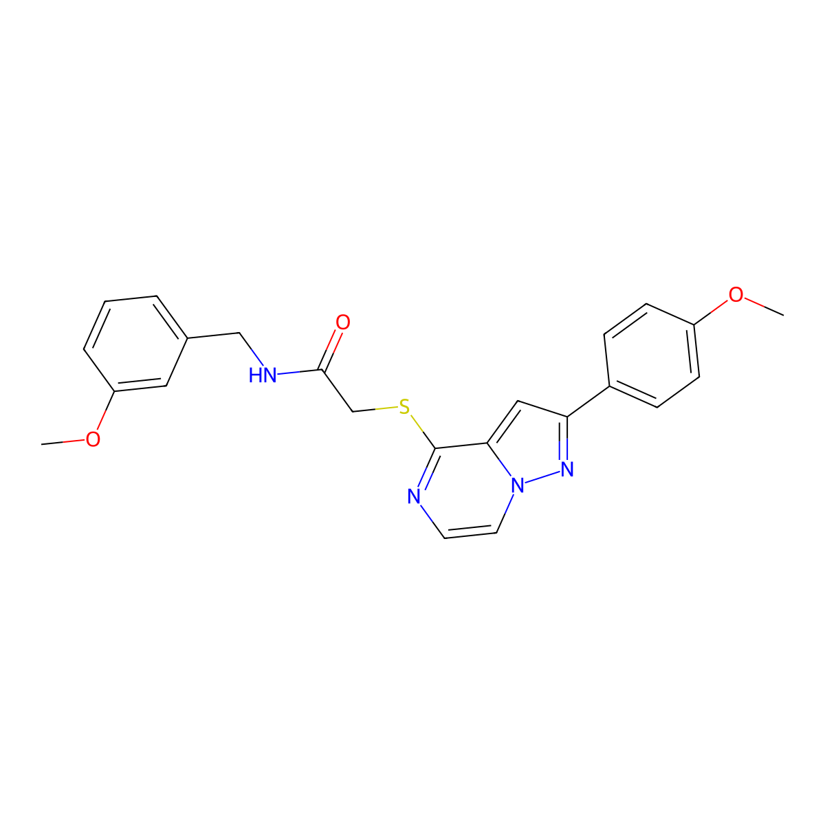 N-[(3-Methoxyphenyl)methyl]-2-{[2-(4-methoxyphenyl)pyrazolo[1,5-A]pyrazin-4-YL]sulfanyl}acetamide molecular structure, CAS 1021229-38-8