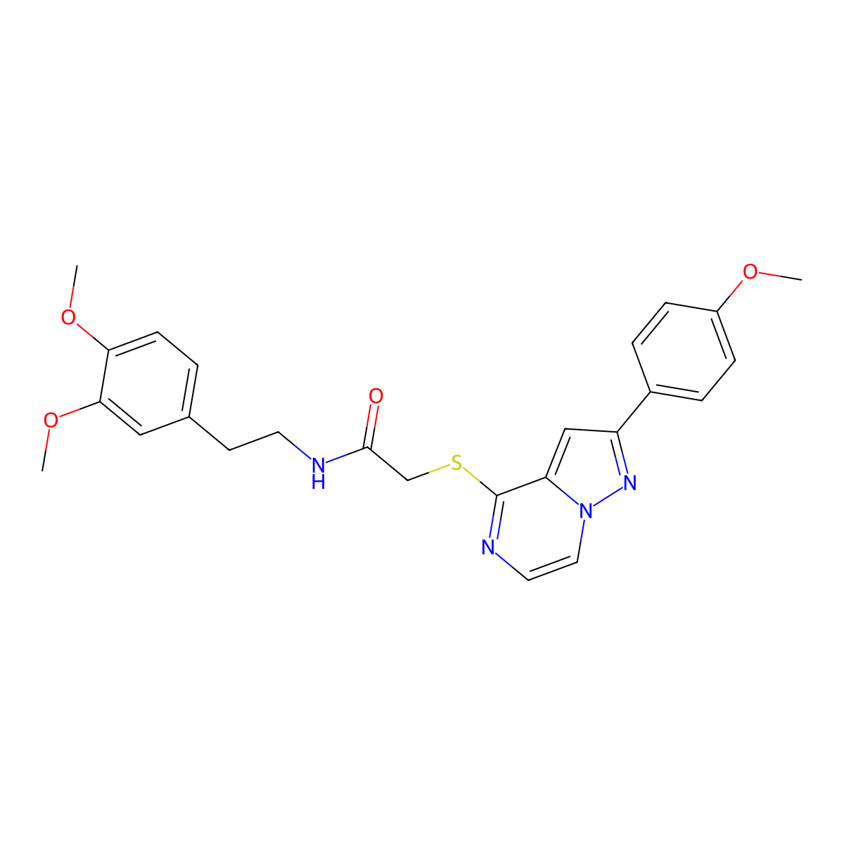N-[2-(3,4-dimethoxyphenyl)ethyl]-2-{[2-(4-methoxyphenyl)pyrazolo[1,5-a]pyrazin-4-yl]sulfanyl}acetamide molecular structure, CAS 1021229-42-4