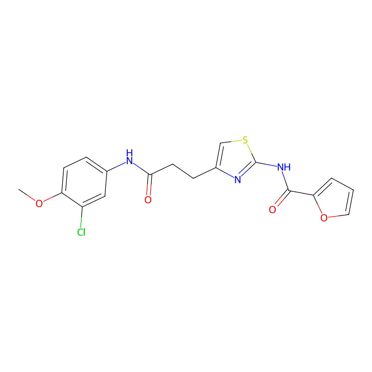 N-(4-(3-((3-chloro-4-methoxyphenyl)amino)-3-oxopropyl)thiazol-2-yl)furan-2-carboxamide molecular structure, CAS 1021229-43-5