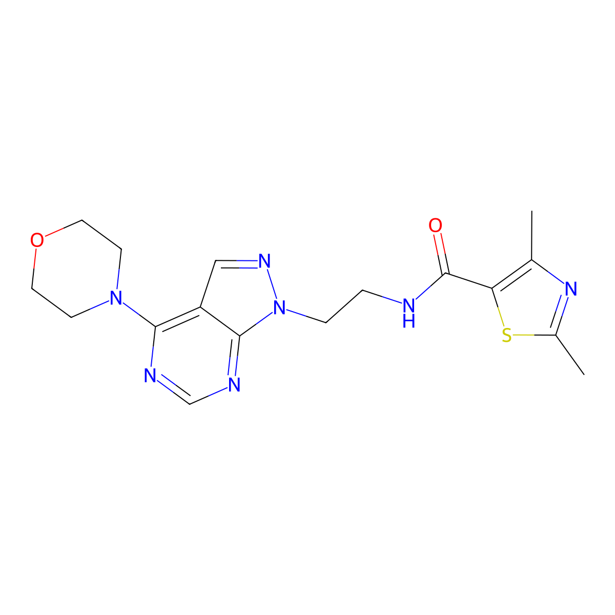 2,4-dimethyl-N-{2-[4-(morpholin-4-yl)-1H-pyrazolo[3,4-d]pyrimidin-1-yl]ethyl}-1,3-thiazole-5-carboxamide molecular structure, CAS 1021229-45-7