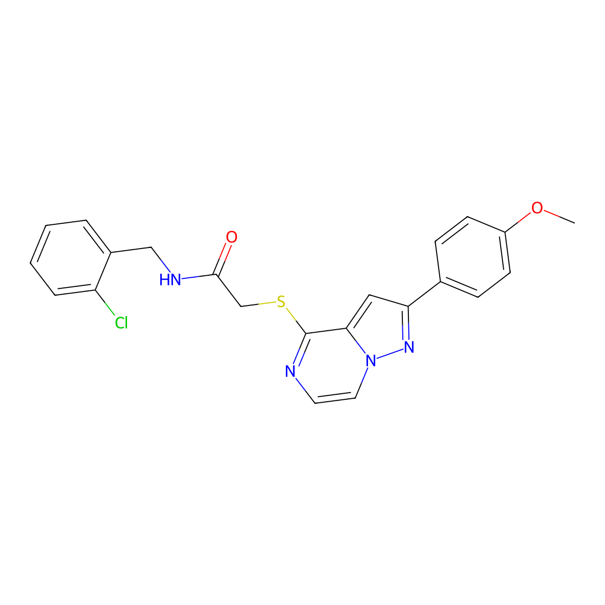 N-(2-chlorobenzyl)-2-{[2-(4-methoxyphenyl)pyrazolo[1,5-a]pyrazin-4-yl]thio}acetamide molecular structure, CAS 1021229-46-8
