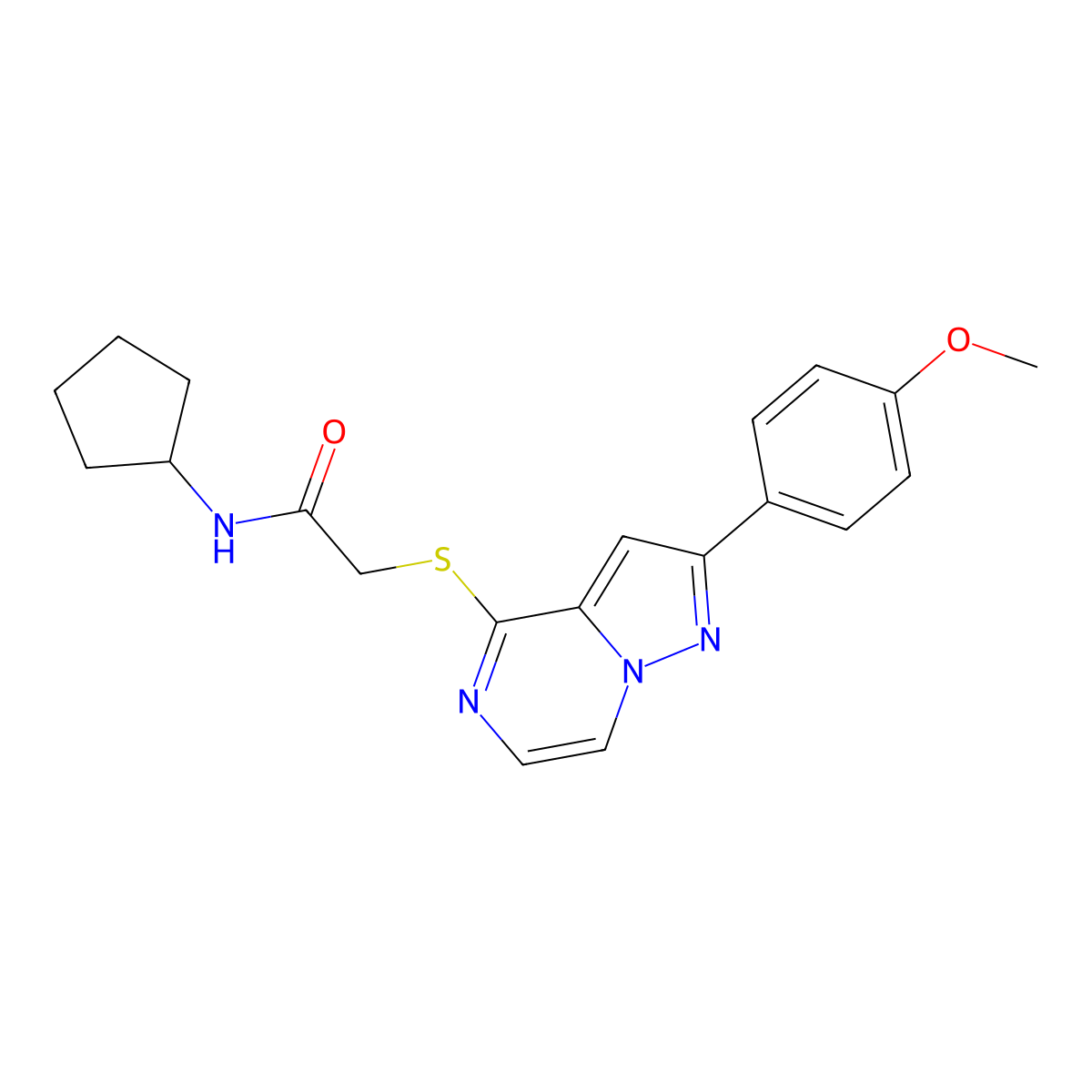 N-cyclopentyl-2-{[2-(4-methoxyphenyl)pyrazolo[1,5-a]pyrazin-4-yl]sulfanyl}acetamide molecular structure, CAS 1021229-49-1