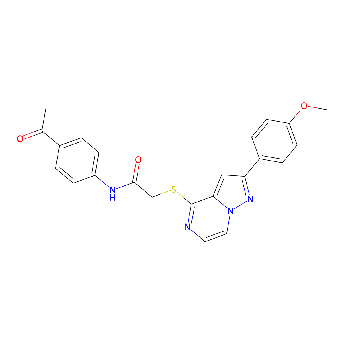 N-(4-acetylphenyl)-2-{[2-(4-methoxyphenyl)pyrazolo[1,5-a]pyrazin-4-yl]sulfanyl}acetamide molecular structure, CAS 1021229-53-7
