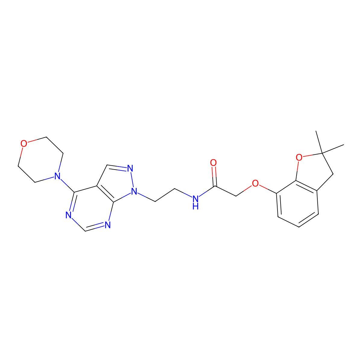 2-[(2,2-dimethyl-2,3-dihydro-1-benzofuran-7-yl)oxy]-N-{2-[4-(morpholin-4-yl)-1H-pyrazolo[3,4-d]pyrimidin-1-yl]ethyl}acetamide molecular structure, CAS 1021229-57-1