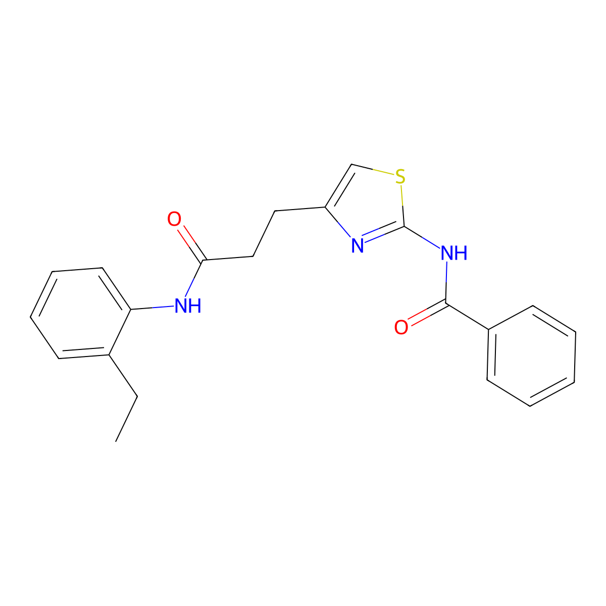N-(4-(3-((2-ethylphenyl)amino)-3-oxopropyl)thiazol-2-yl)benzamide molecular structure, CAS 1021229-59-3