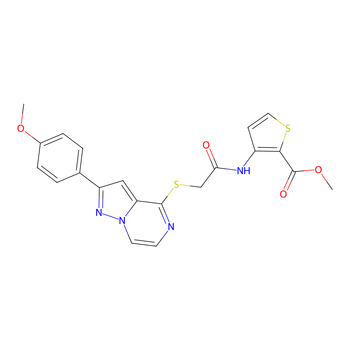 Methyl 3-(2-{[2-(4-methoxyphenyl)pyrazolo[1,5-A]pyrazin-4-YL]sulfanyl}acetamido)thiophene-2-carboxylate molecular structure, CAS 1021229-62-8