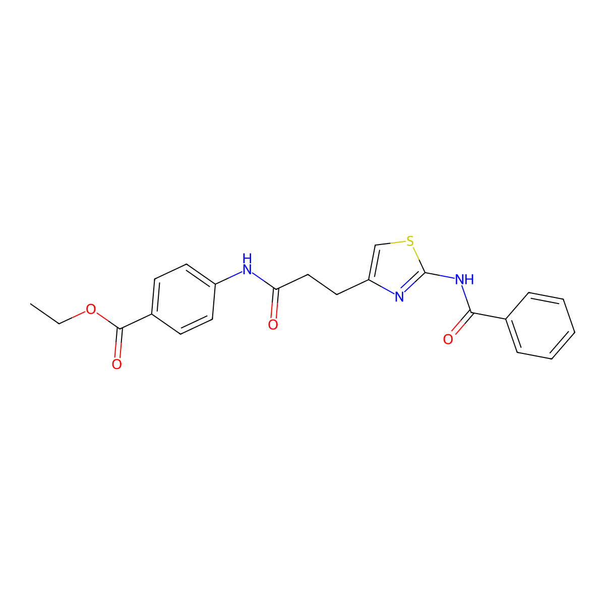Ethyl 4-(3-(2-benzamidothiazol-4-yl)propanamido)benzoate molecular structure, CAS 1021229-63-9