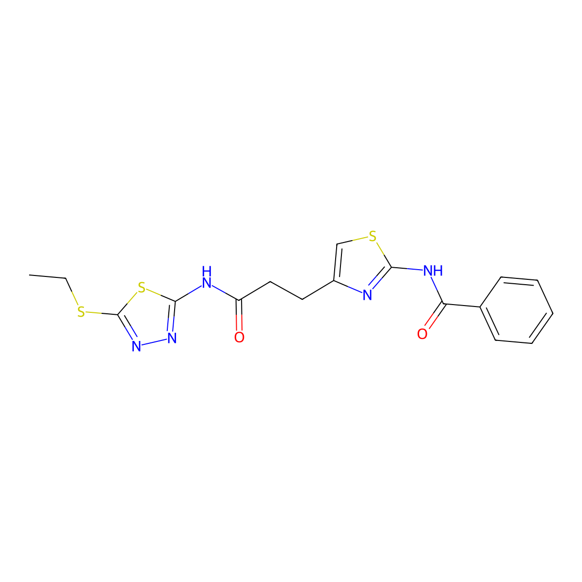 N-(4-(3-((5-(ethylthio)-1,3,4-thiadiazol-2-yl)amino)-3-oxopropyl)thiazol-2-yl)benzamide molecular structure, CAS 1021229-68-4