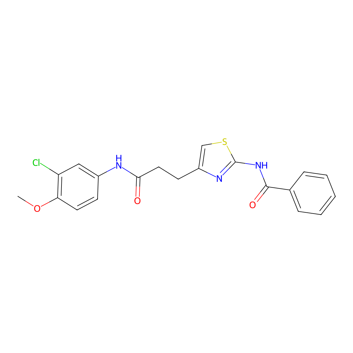 N-(4-(3-((3-chloro-4-methoxyphenyl)amino)-3-oxopropyl)thiazol-2-yl)benzamide molecular structure, CAS 1021229-72-0