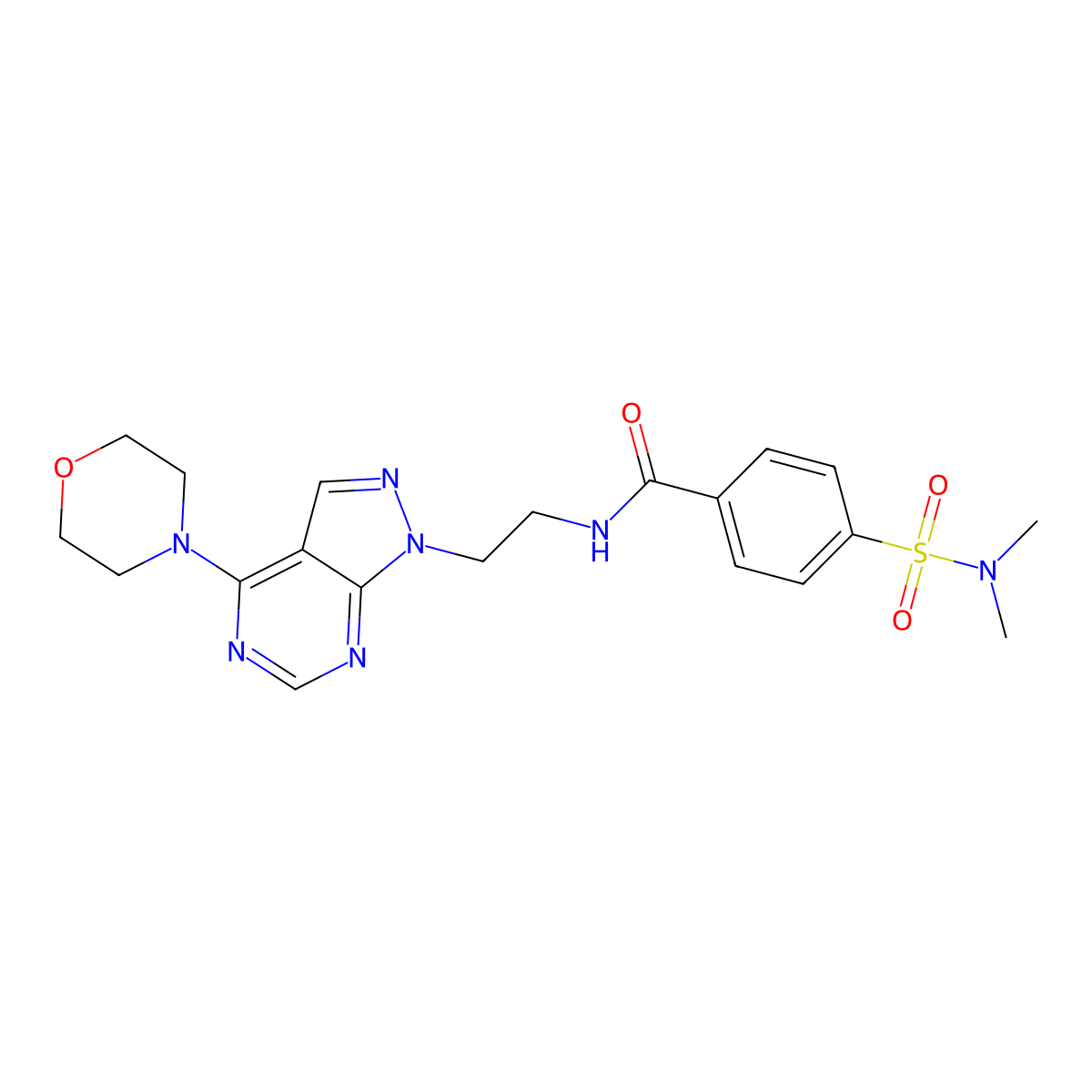4-(dimethylsulfamoyl)-N-{2-[4-(morpholin-4-yl)-1H-pyrazolo[3,4-d]pyrimidin-1-yl]ethyl}benzamide molecular structure, CAS 1021229-75-3