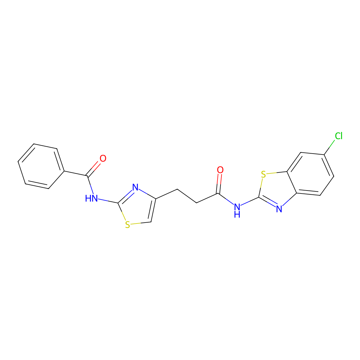 N-(4-(3-((6-chlorobenzo[d]thiazol-2-yl)amino)-3-oxopropyl)thiazol-2-yl)benzamide molecular structure, CAS 1021229-78-6