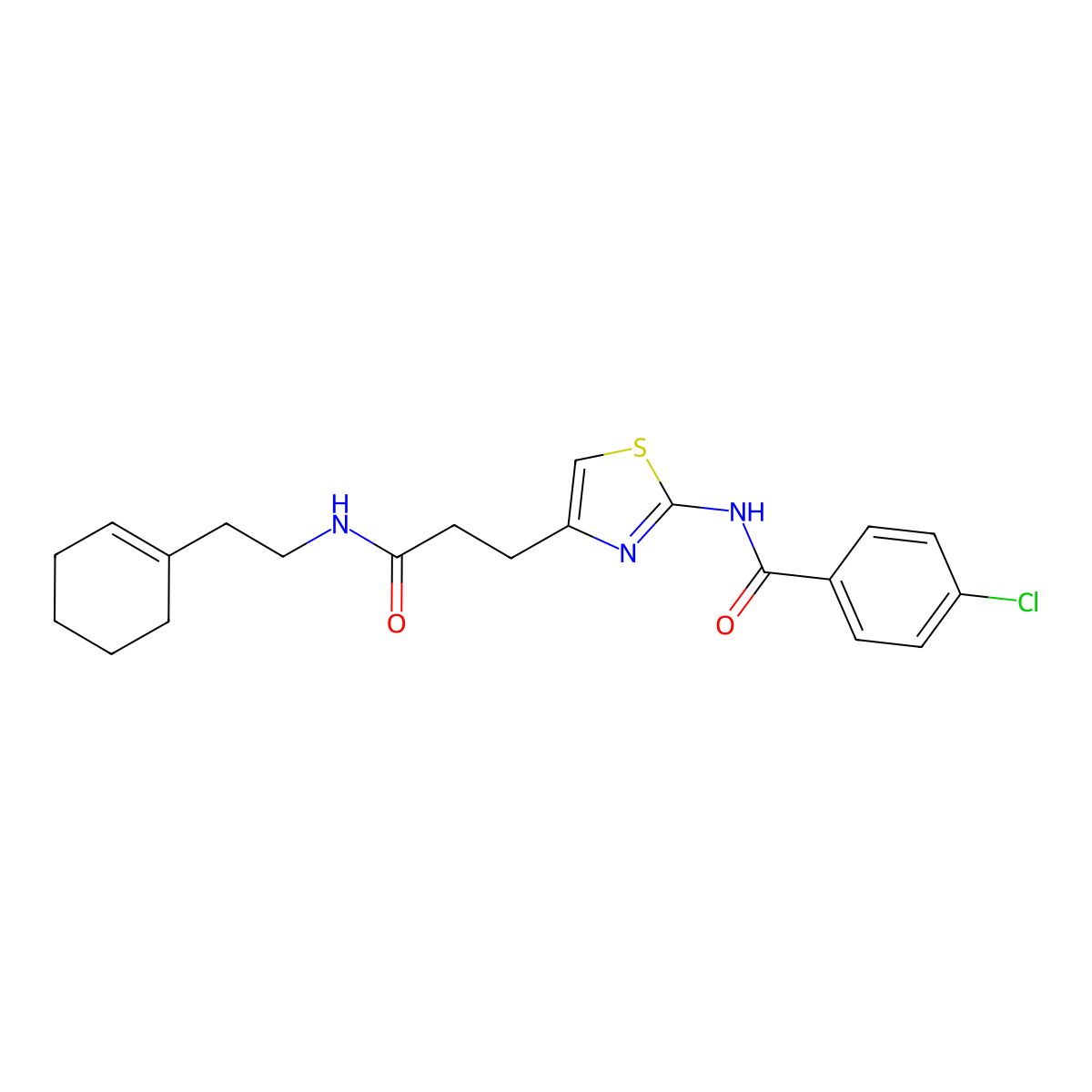 4-chloro-N-(4-(3-((2-(cyclohex-1-en-1-yl)ethyl)amino)-3-oxopropyl)thiazol-2-yl)benzamide molecular structure, CAS 1021229-84-4