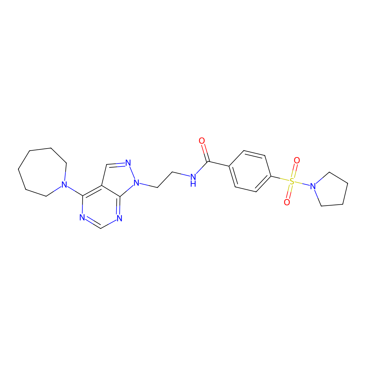 N-(2-(4-(azepan-1-yl)-1H-pyrazolo[3,4-d]pyrimidin-1-yl)ethyl)-4-(pyrrolidin-1-ylsulfonyl)benzamide molecular structure, CAS 1021229-87-7