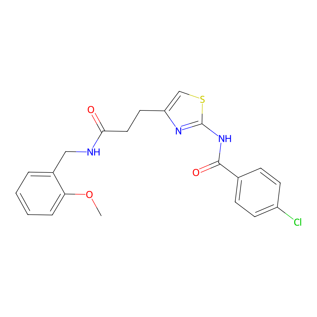4-chloro-N-(4-(3-((2-methoxybenzyl)amino)-3-oxopropyl)thiazol-2-yl)benzamide molecular structure, CAS 1021229-90-2