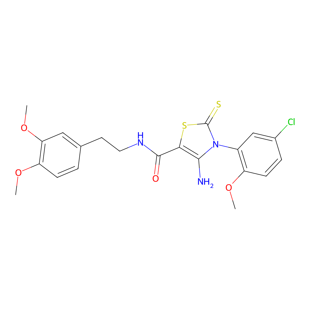 4-amino-3-(5-chloro-2-methoxyphenyl)-N-[2-(3,4-dimethoxyphenyl)ethyl]-2-sulfanylidene-2,3-dihydro-1,3-thiazole-5-carboxamide molecular structure, CAS 1021229-93-5