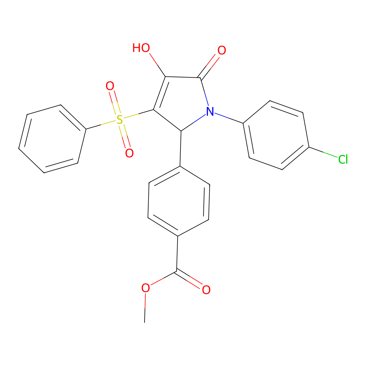 methyl 4-(1-(4-chlorophenyl)-4-hydroxy-5-oxo-3-(phenylsulfonyl)-2,5-dihydro-1H-pyrrol-2-yl)benzoate molecular structure, CAS 1021229-97-9