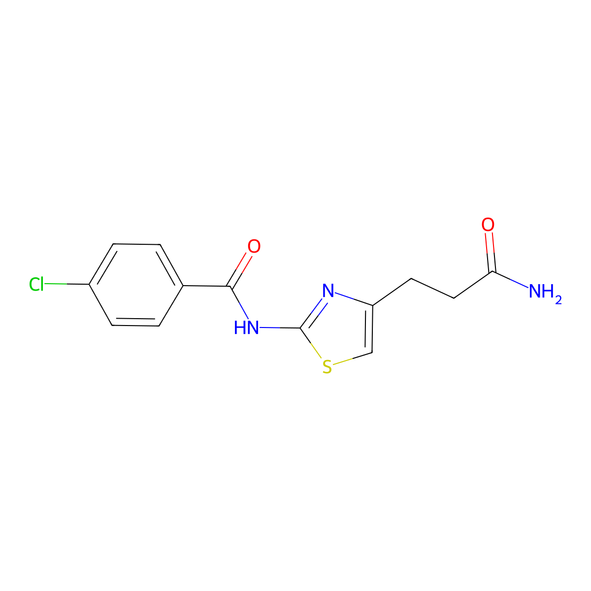 N-(4-(3-amino-3-oxopropyl)thiazol-2-yl)-4-chlorobenzamide molecular structure, CAS 1021229-99-1