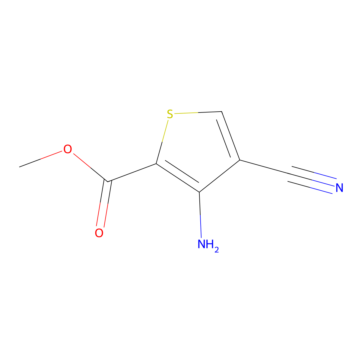 Methyl 3-amino-4-cyanothiophene-2-carboxylate molecular structure, CAS 102123-28-4