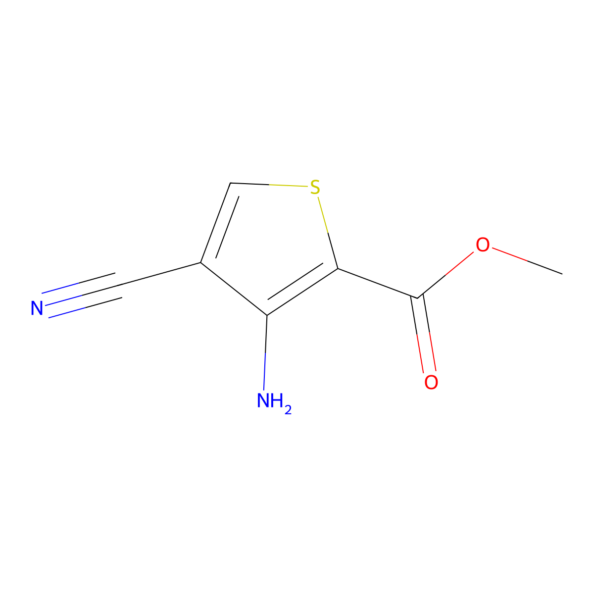 Methyl 3-amino-4-cyanothiophene-2-carboxylate molecular structure, CAS 102123-28-4