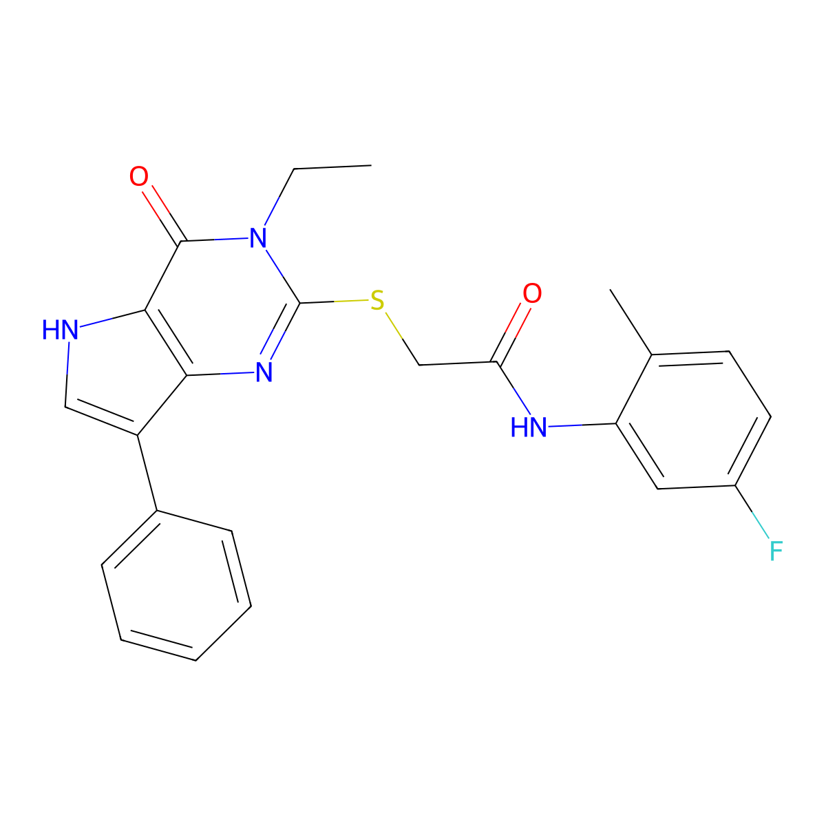 2-[(3-ethyl-4-oxo-7-phenyl-4,5-dihydro-3H-pyrrolo[3,2-d]pyrimidin-2-yl)sulfanyl]-N-(5-fluoro-2-methylphenyl)acetamide molecular structure, CAS 1021230-11-4