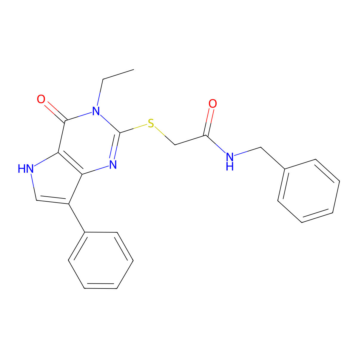 N-benzyl-2-[(3-ethyl-4-oxo-7-phenyl-4,5-dihydro-3H-pyrrolo[3,2-d]pyrimidin-2-yl)sulfanyl]acetamide molecular structure, CAS 1021230-17-0