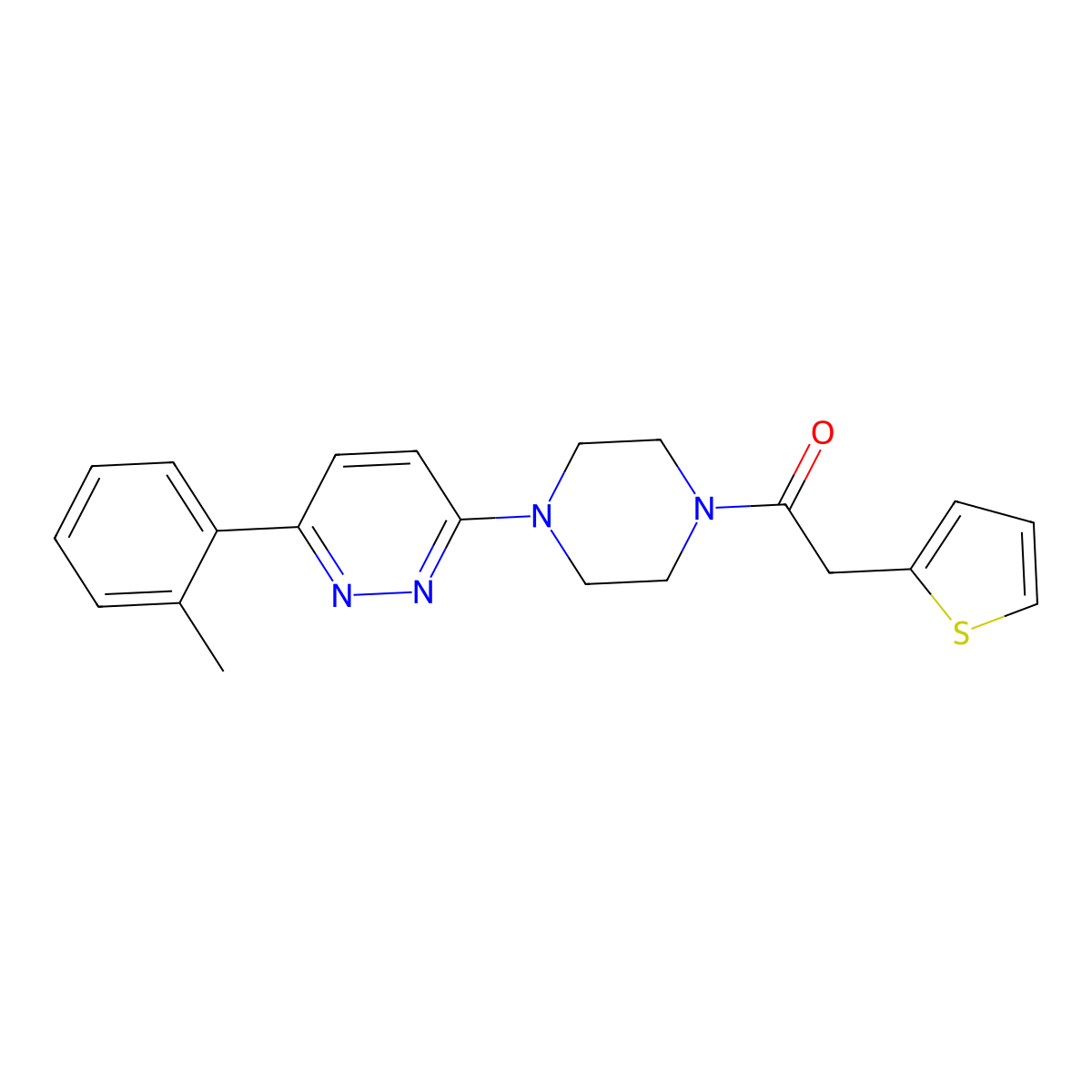 2-(Thiophen-2-yl)-1-(4-(6-(o-tolyl)pyridazin-3-yl)piperazin-1-yl)ethanone molecular structure, CAS 1021230-18-1