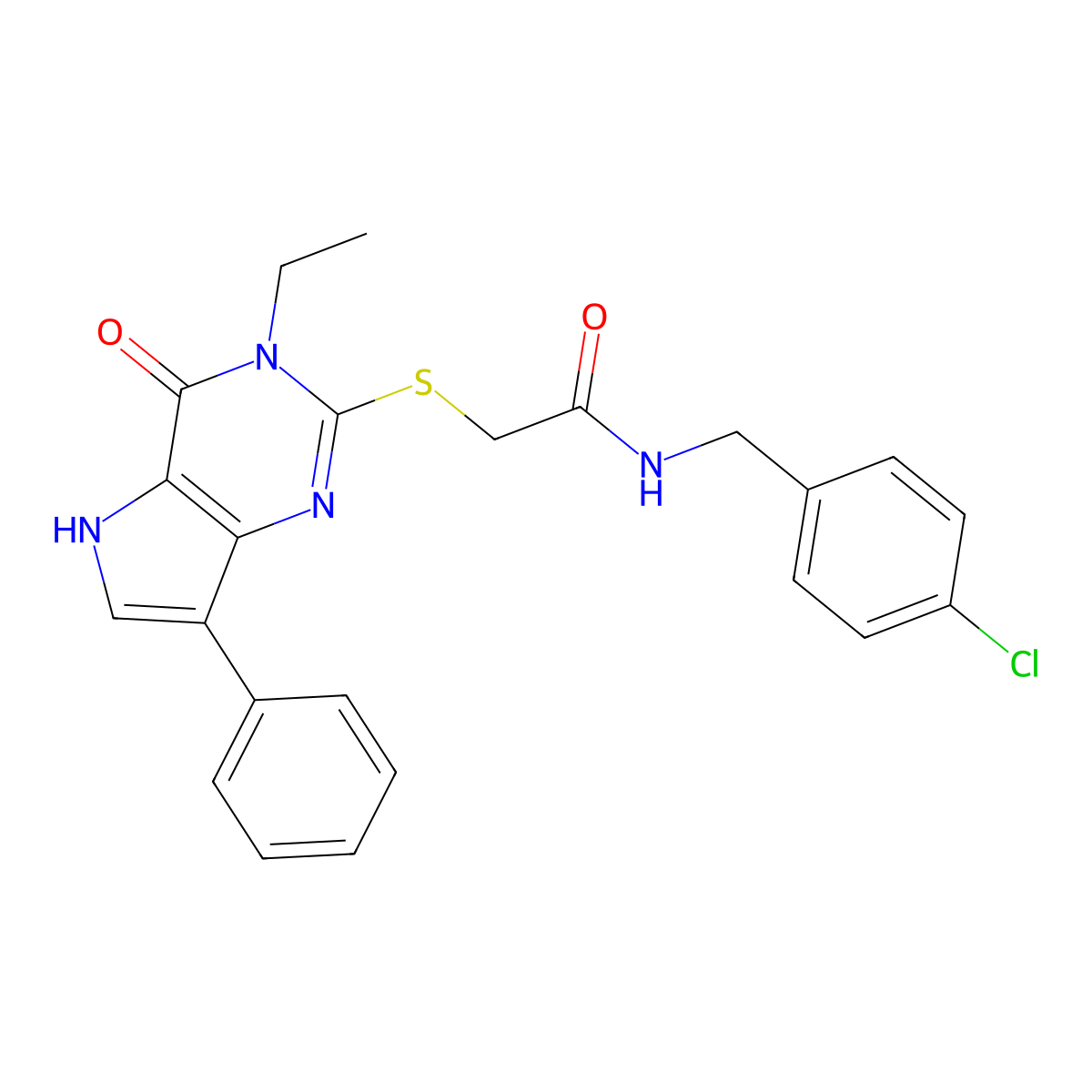 N-(4-chlorobenzyl)-2-[(3-ethyl-4-oxo-7-phenyl-4,5-dihydro-3H-pyrrolo[3,2-d]pyrimidin-2-yl)sulfanyl]acetamide molecular structure, CAS 1021230-20-5