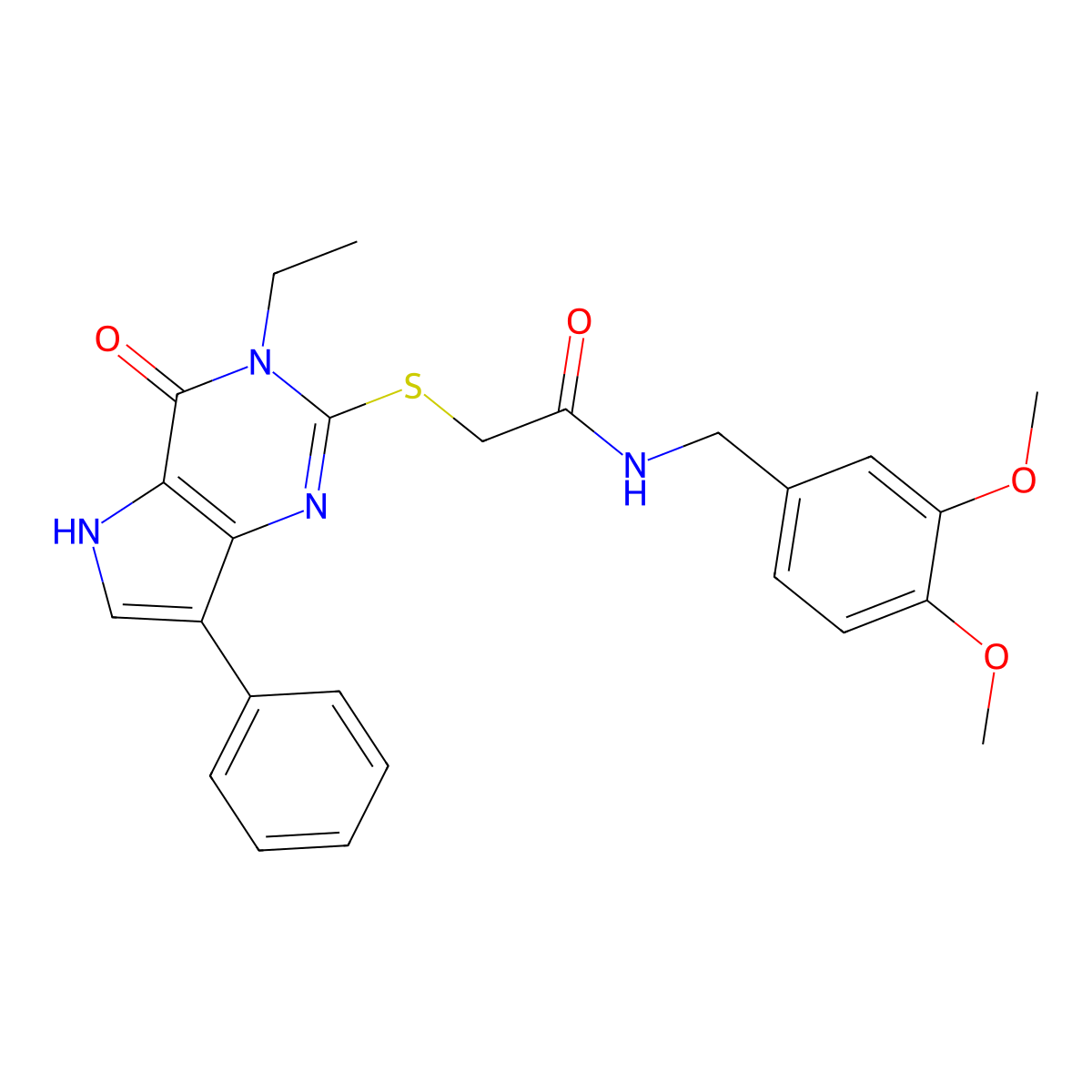 N-(3,4-dimethoxybenzyl)-2-[(3-ethyl-4-oxo-7-phenyl-4,5-dihydro-3H-pyrrolo[3,2-d]pyrimidin-2-yl)sulfanyl]acetamide molecular structure, CAS 1021230-28-3