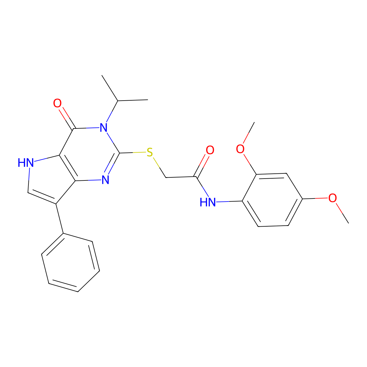 N-(2,4-dimethoxyphenyl)-2-{[4-oxo-7-phenyl-3-(propan-2-yl)-3H,4H,5H-pyrrolo[3,2-d]pyrimidin-2-yl]sulfanyl}acetamide molecular structure, CAS 1021230-38-5
