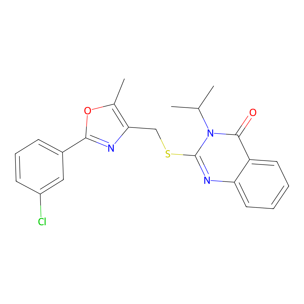 2-(((2-(3-chlorophenyl)-5-methyloxazol-4-yl)methyl)thio)-3-isopropylquinazolin-4(3H)-one molecular structure, CAS 1021230-43-2