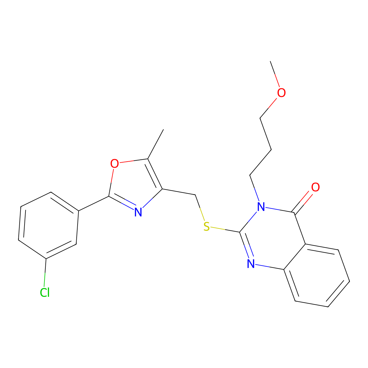 2-(((2-(3-chlorophenyl)-5-methyloxazol-4-yl)methyl)thio)-3-(3-methoxypropyl)quinazolin-4(3H)-one molecular structure, CAS 1021230-49-8