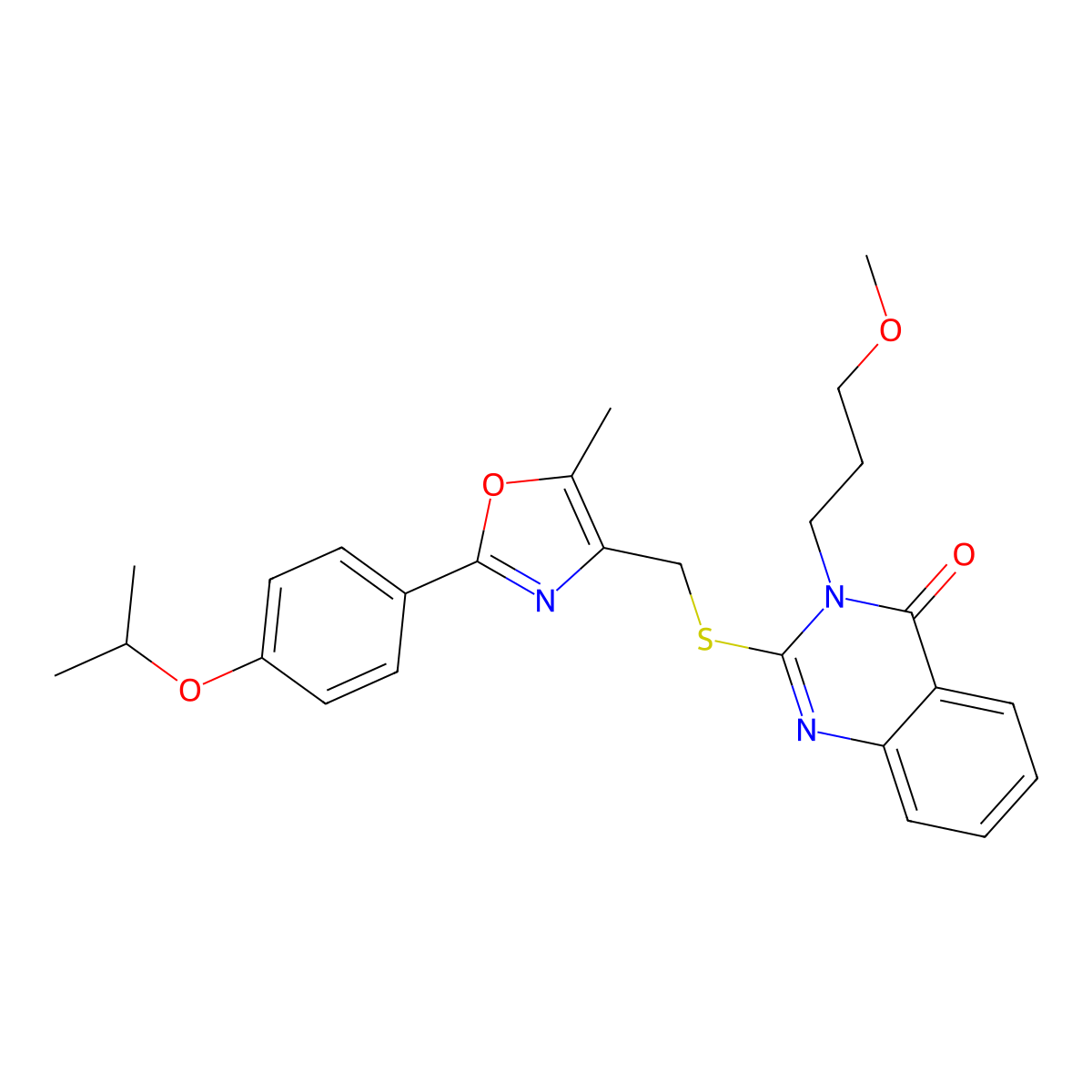 3-(3-Methoxypropyl)-2-[({5-methyl-2-[4-(propan-2-yloxy)phenyl]-1,3-oxazol-4-yl}methyl)sulfanyl]-3,4-dihydroquinazolin-4-one molecular structure, CAS 1021230-51-2