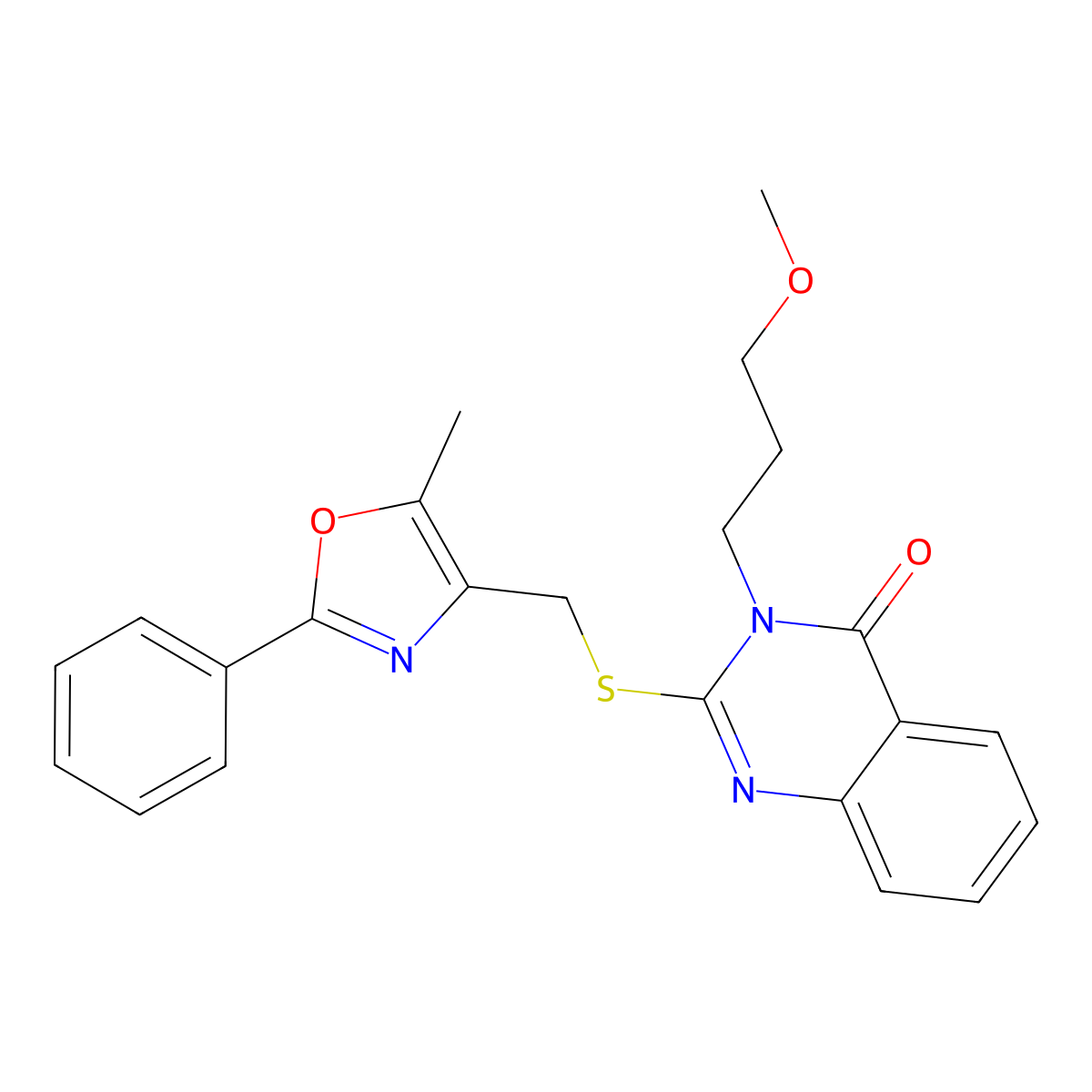 3-(3-Methoxypropyl)-2-{[(5-methyl-2-phenyl-1,3-oxazol-4-yl)methyl]sulfanyl}-3,4-dihydroquinazolin-4-one molecular structure, CAS 1021230-55-6