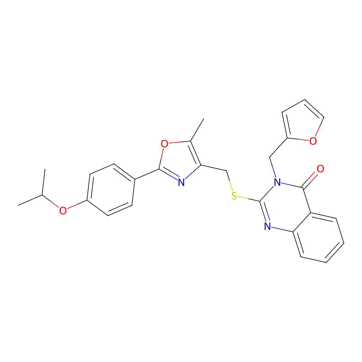 3-[(Furan-2-yl)methyl]-2-[({5-methyl-2-[4-(propan-2-yloxy)phenyl]-1,3-oxazol-4-yl}methyl)sulfanyl]-3,4-dihydroquinazolin-4-one molecular structure, CAS 1021230-62-5