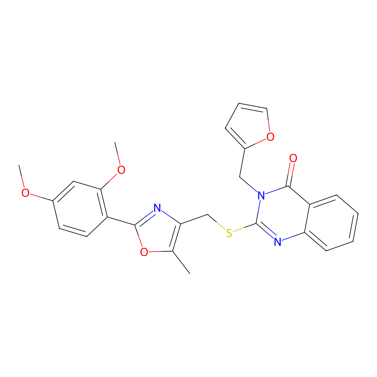 2-({[2-(2,4-Dimethoxyphenyl)-5-methyl-1,3-oxazol-4-yl]methyl}sulfanyl)-3-[(furan-2-yl)methyl]-3,4-dihydroquinazolin-4-one molecular structure, CAS 1021230-68-1