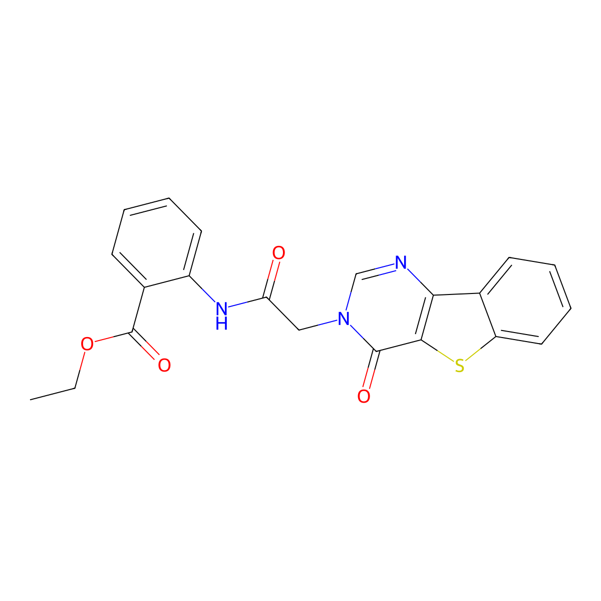 Ethyl 2-(2-{6-oxo-8-thia-3,5-diazatricyclo[7.4.0.0^{2,7}]trideca-1(13),2(7),3,9,11-pentaen-5-yl}acetamido)benzoate molecular structure, CAS 1021230-89-6