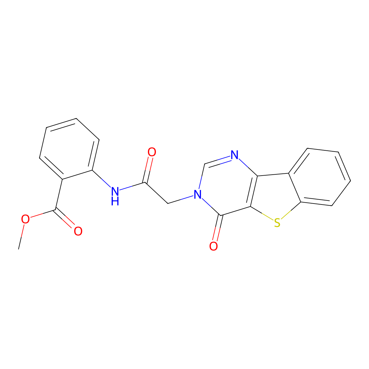 Methyl 2-(2-{6-oxo-8-thia-3,5-diazatricyclo[7.4.0.0^{2,7}]trideca-1(13),2(7),3,9,11-pentaen-5-yl}acetamido)benzoate molecular structure, CAS 1021230-92-1