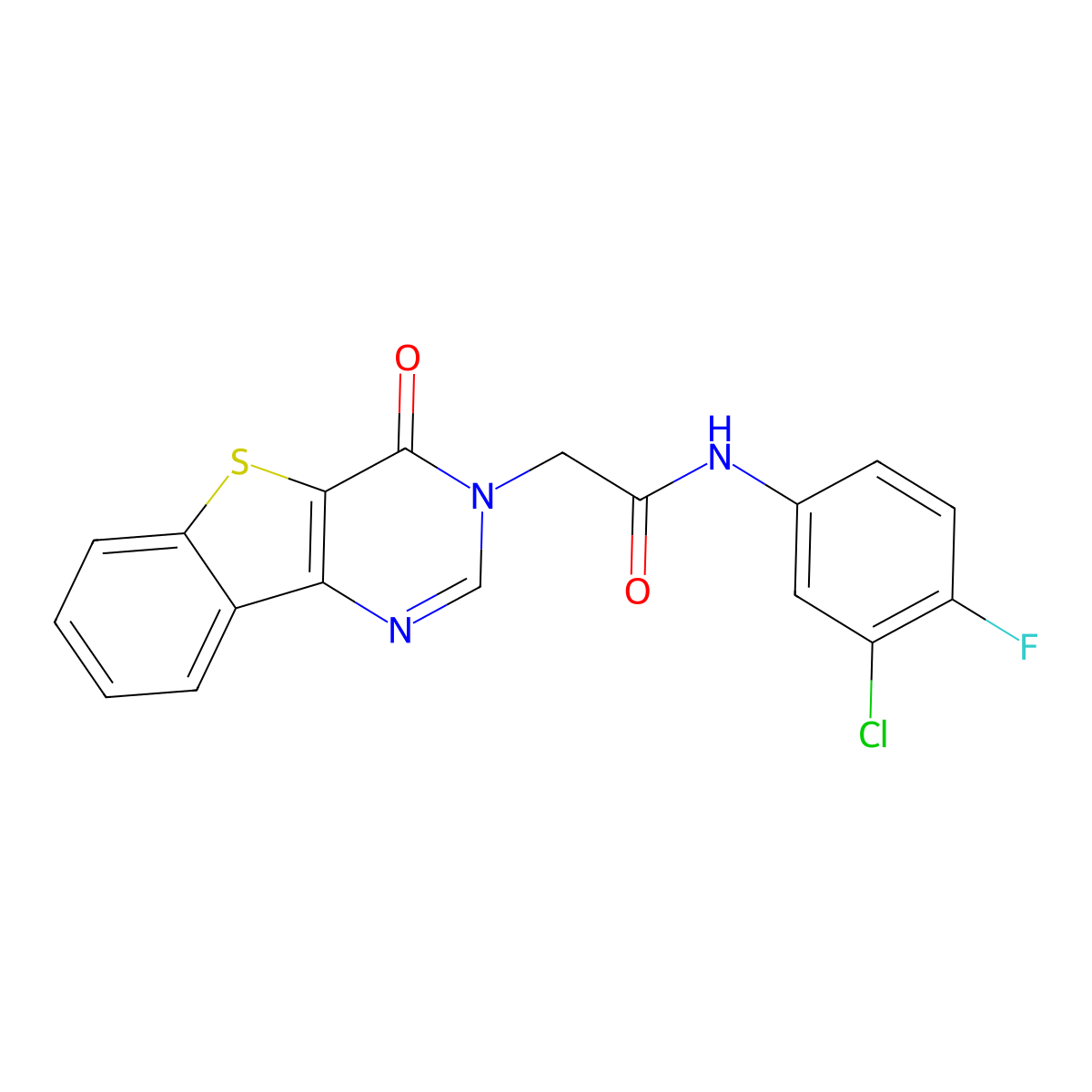 N-(3-chloro-4-fluorophenyl)-2-(4-oxo[1]benzothieno[3,2-d]pyrimidin-3(4H)-yl)acetamide molecular structure, CAS 1021231-30-0