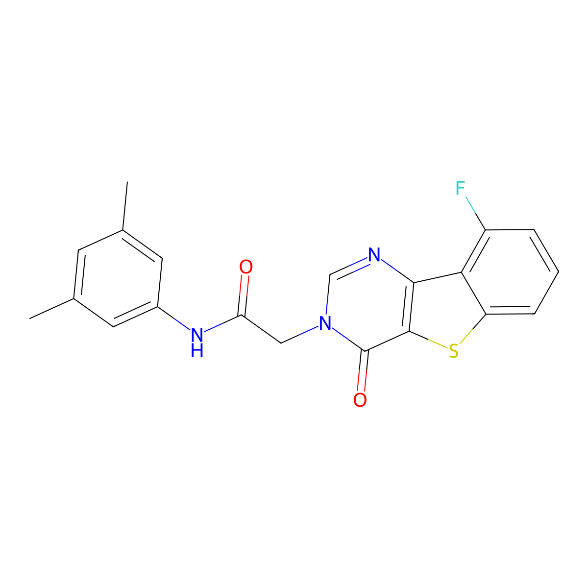 N-(3,5-dimethylphenyl)-2-(9-fluoro-4-oxo[1]benzothieno[3,2-d]pyrimidin-3(4H)-yl)acetamide molecular structure, CAS 1021231-42-4